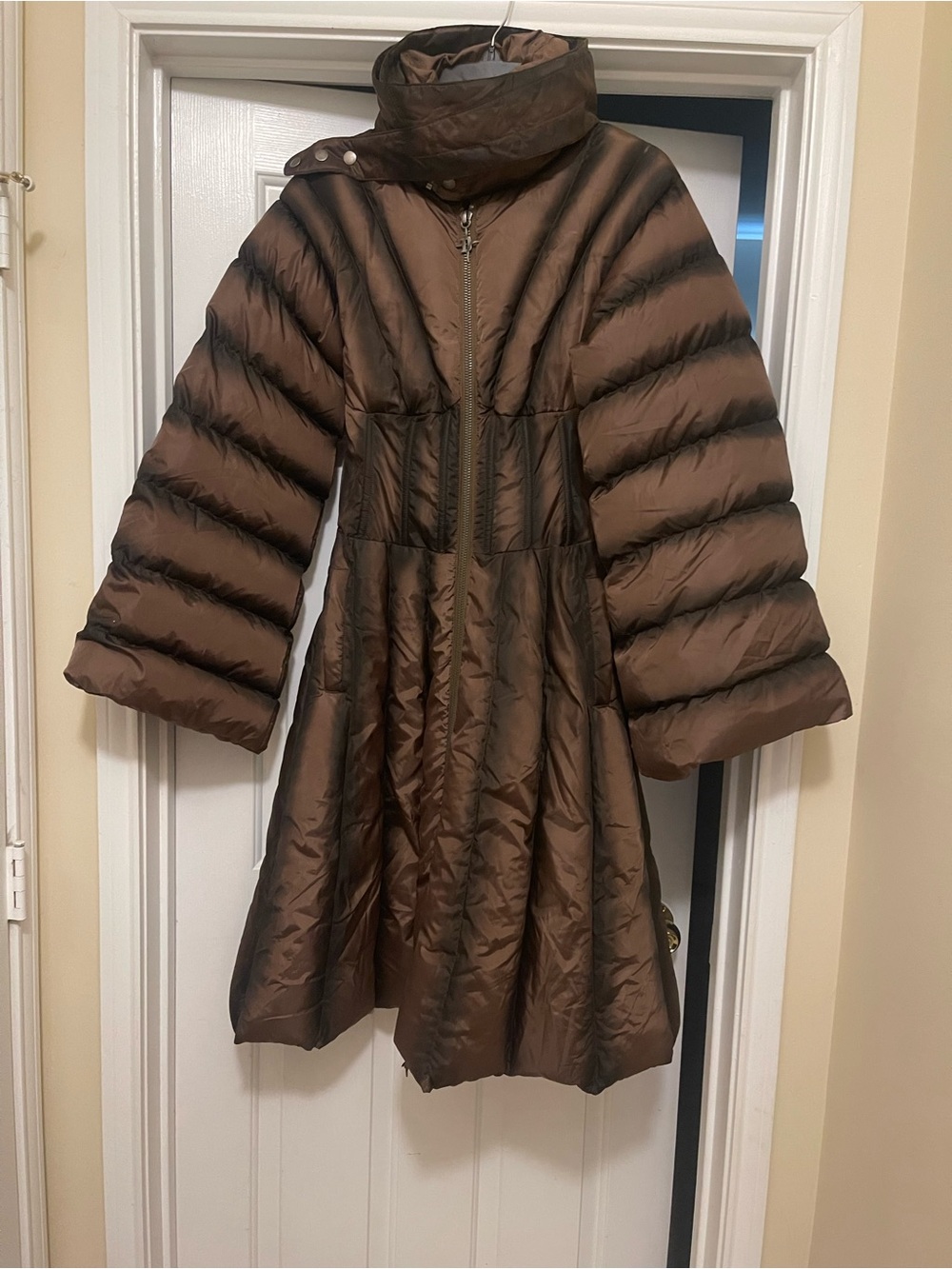 Demonia Chocolate Brown Quilted Flared Puffer Coat